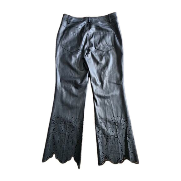 Anthropologie Laser-Cut Faux Leather High Rise Trousers Crop Pants Black Size 6 - Picture 3 of 10